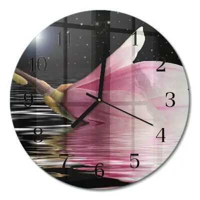 Wandklok glas decoratie rond Magnolia bloem