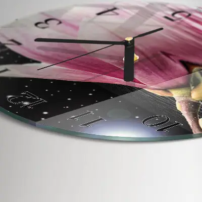 Wandklok glas decoratie rond Magnolia bloem