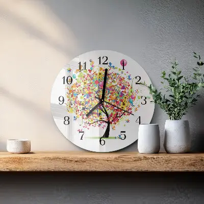 Ronde glazen klok Kleurrijke boom