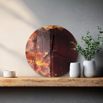 Ronde glazen wandklok Bloemen van vuur