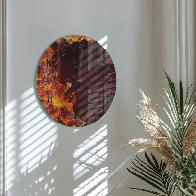 Ronde glazen wandklok Bloemen van vuur