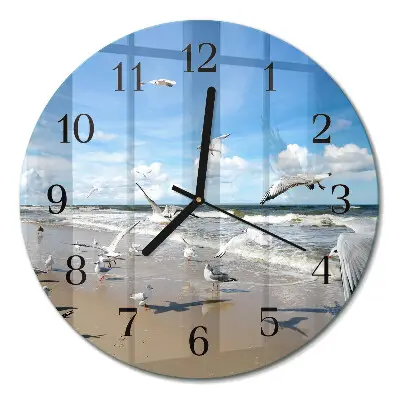 Klok glas met opdruk rond Meeuwen op het strand