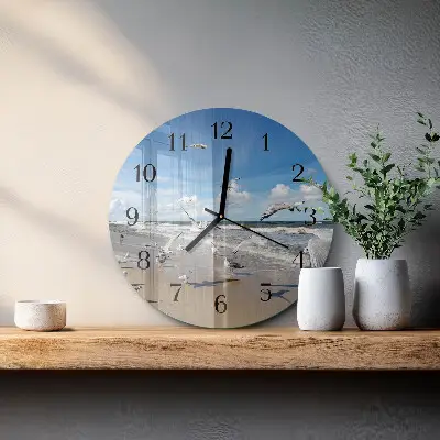 Klok glas met opdruk rond Meeuwen op het strand