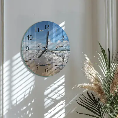 Klok glas met opdruk rond Meeuwen op het strand