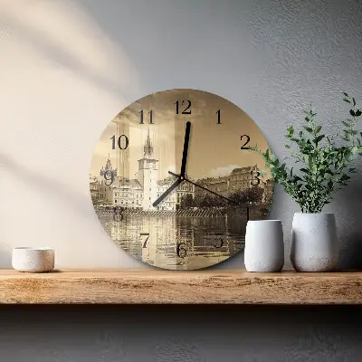 Wandklok glas decoratie rond Kasteel in sepia