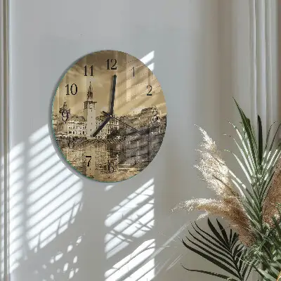 Wandklok glas decoratie rond Kasteel in sepia
