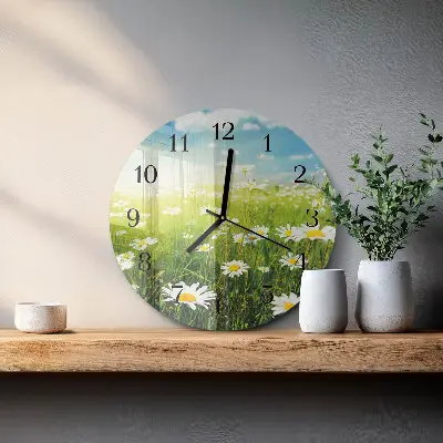 Ronde glazen klok Madeliefjes