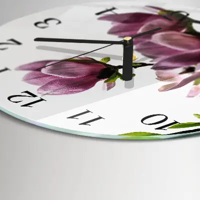 Wandklok glas decoratie rond Magnolia bloem