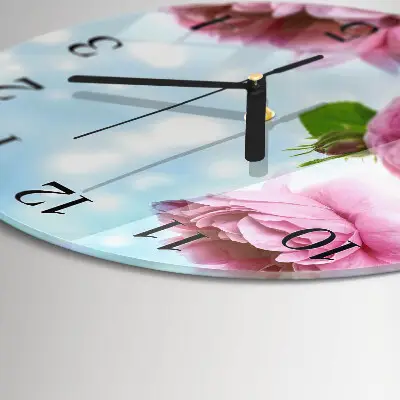 Ronde glazen wandklok Pioenrozen
