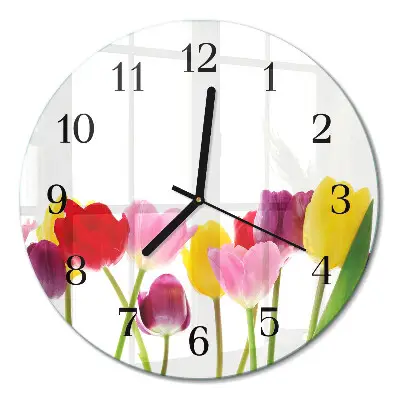 Ronde glazen wandklok Kleurrijke tulpen