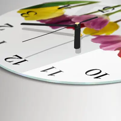 Ronde glazen wandklok Kleurrijke tulpen