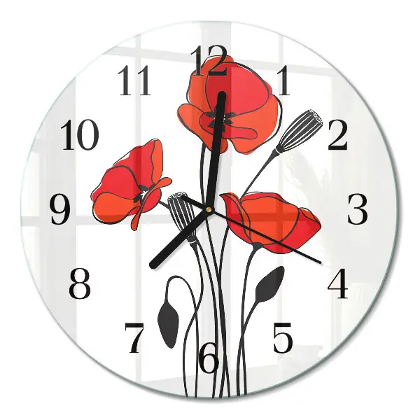 Wandklok glas decoratie rond Papaver