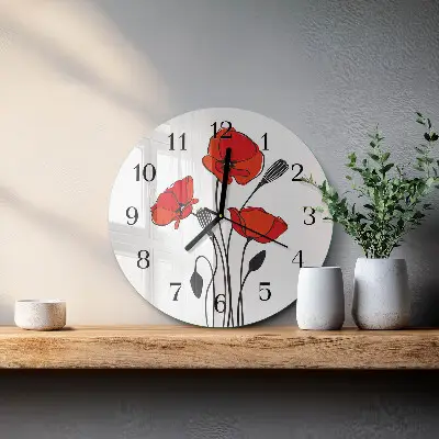 Wandklok glas decoratie rond Papaver