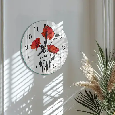 Wandklok glas decoratie rond Papaver