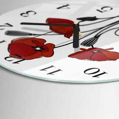 Wandklok glas decoratie rond Papaver