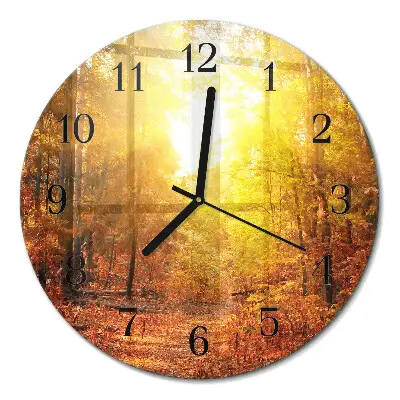Ronde glazen wandklok Herfstbos