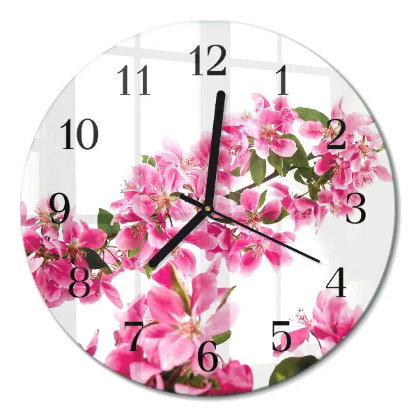 Wandklok glas decoratie rond Bloemen