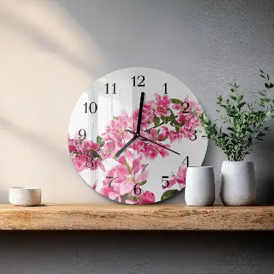 Wandklok glas decoratie rond Bloemen