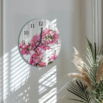 Wandklok glas decoratie rond Bloemen
