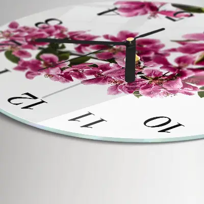 Wandklok glas decoratie rond Bloemen