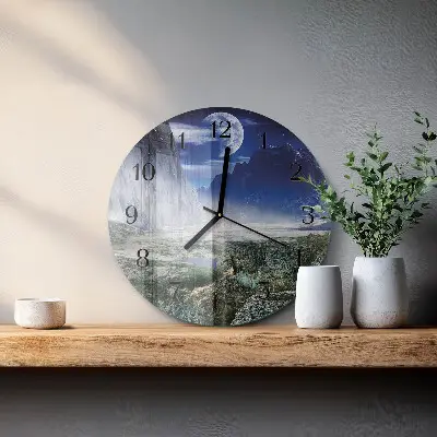 Wandklok glas decoratie rond Bergen maan
