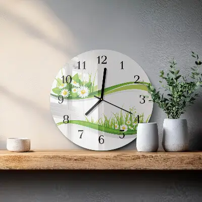 Wandklok glas decoratie rond Madeliefje