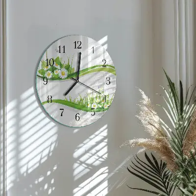 Wandklok glas decoratie rond Madeliefje