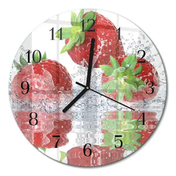 Ronde glazen wandklok Aardbeien