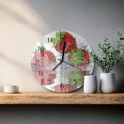 Ronde glazen wandklok Aardbeien