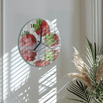 Ronde glazen wandklok Aardbeien