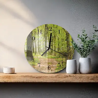 Ronde glazen wandklok Woud