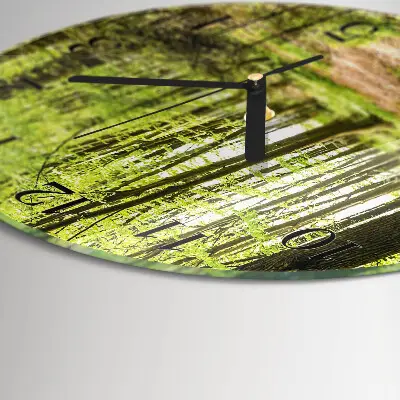 Ronde glazen wandklok Woud