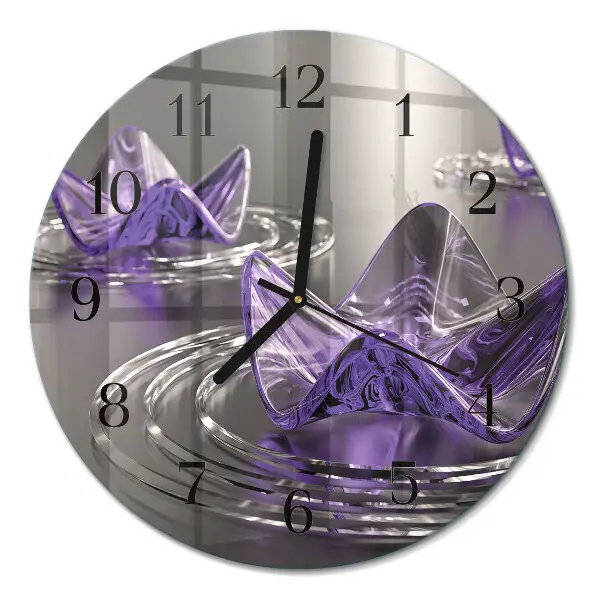 Wandklok glas decoratie rond Glazen bloemen