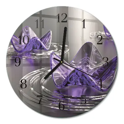 Wandklok glas decoratie rond Glazen bloemen
