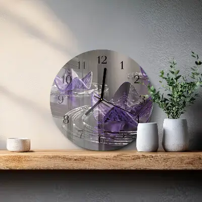 Wandklok glas decoratie rond Glazen bloemen