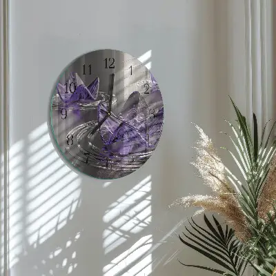Wandklok glas decoratie rond Glazen bloemen