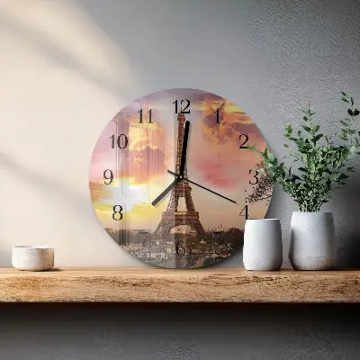 Ronde glazen wandklok Eiffeltoren parijs