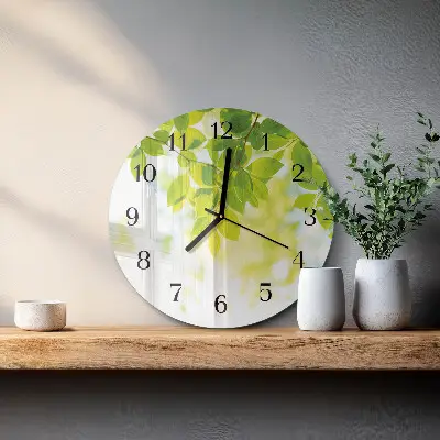 Wandklok glas decoratie rond Bladeren