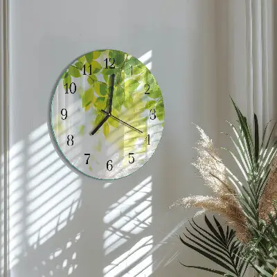 Wandklok glas decoratie rond Bladeren