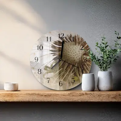 Ronde glazen wandklok Paardebloem