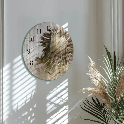 Ronde glazen wandklok Paardebloem