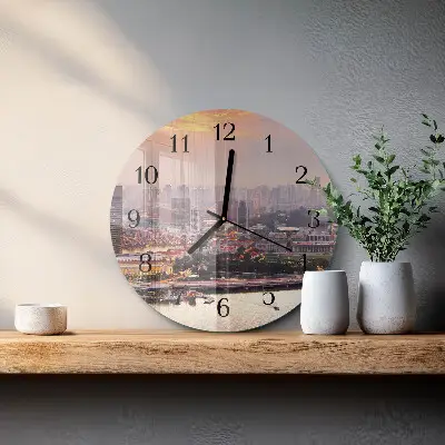 Ronde glazen wandklok Stad
