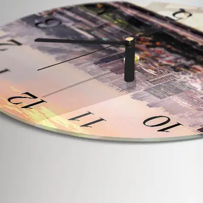 Ronde glazen wandklok Stad