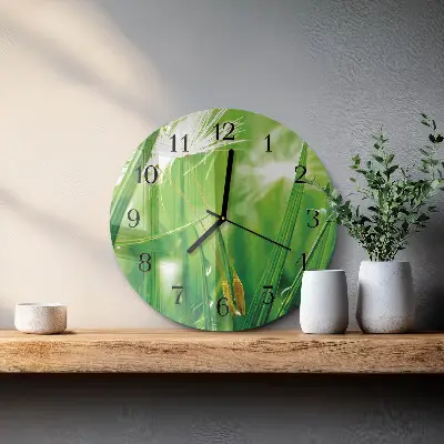 Ronde glazen wandklok Gras