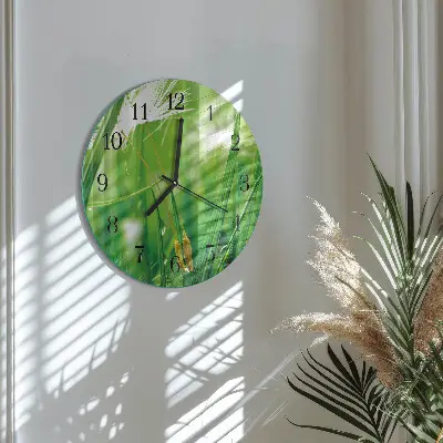 Ronde glazen wandklok Gras