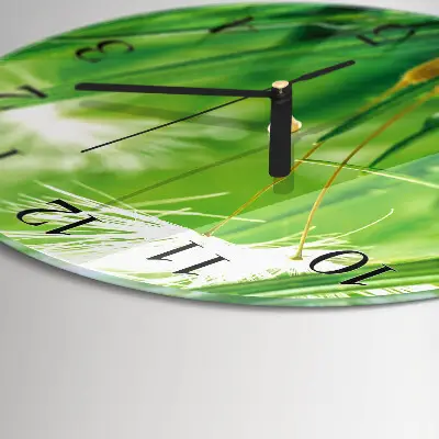 Ronde glazen wandklok Gras