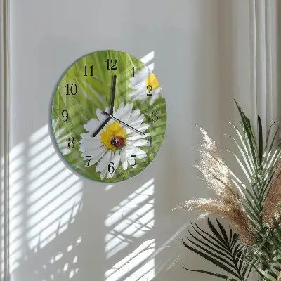 Ronde glas klok Madeliefjes