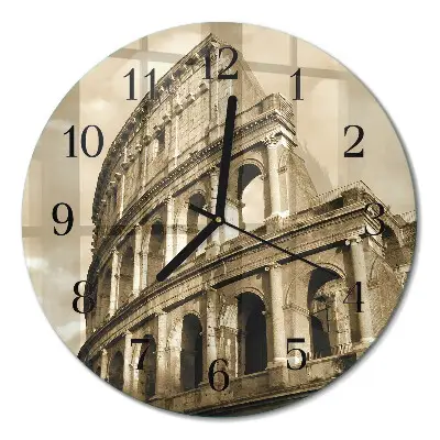 Ronde glazen wandklok Het colosseum in sepia
