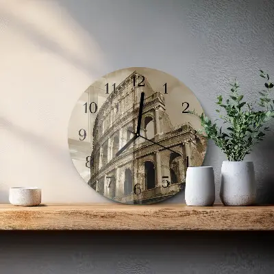 Ronde glazen wandklok Het colosseum in sepia