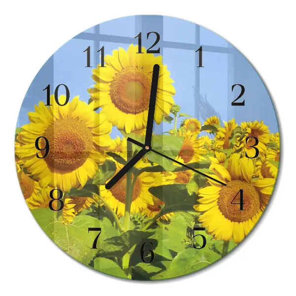 Wandklok glas decoratie rond Zonnebloemen